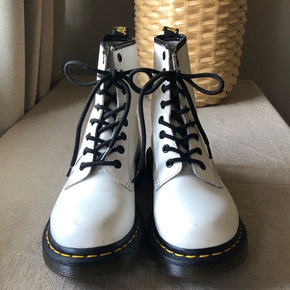 Dr. Martens 1460 Leather Lace Up Combat Boots in White - Picture 1 of 10